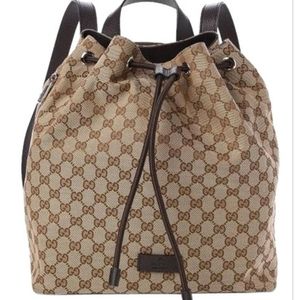 NWT Gucci Canvas Drawstrings Dark Brown Backpack
